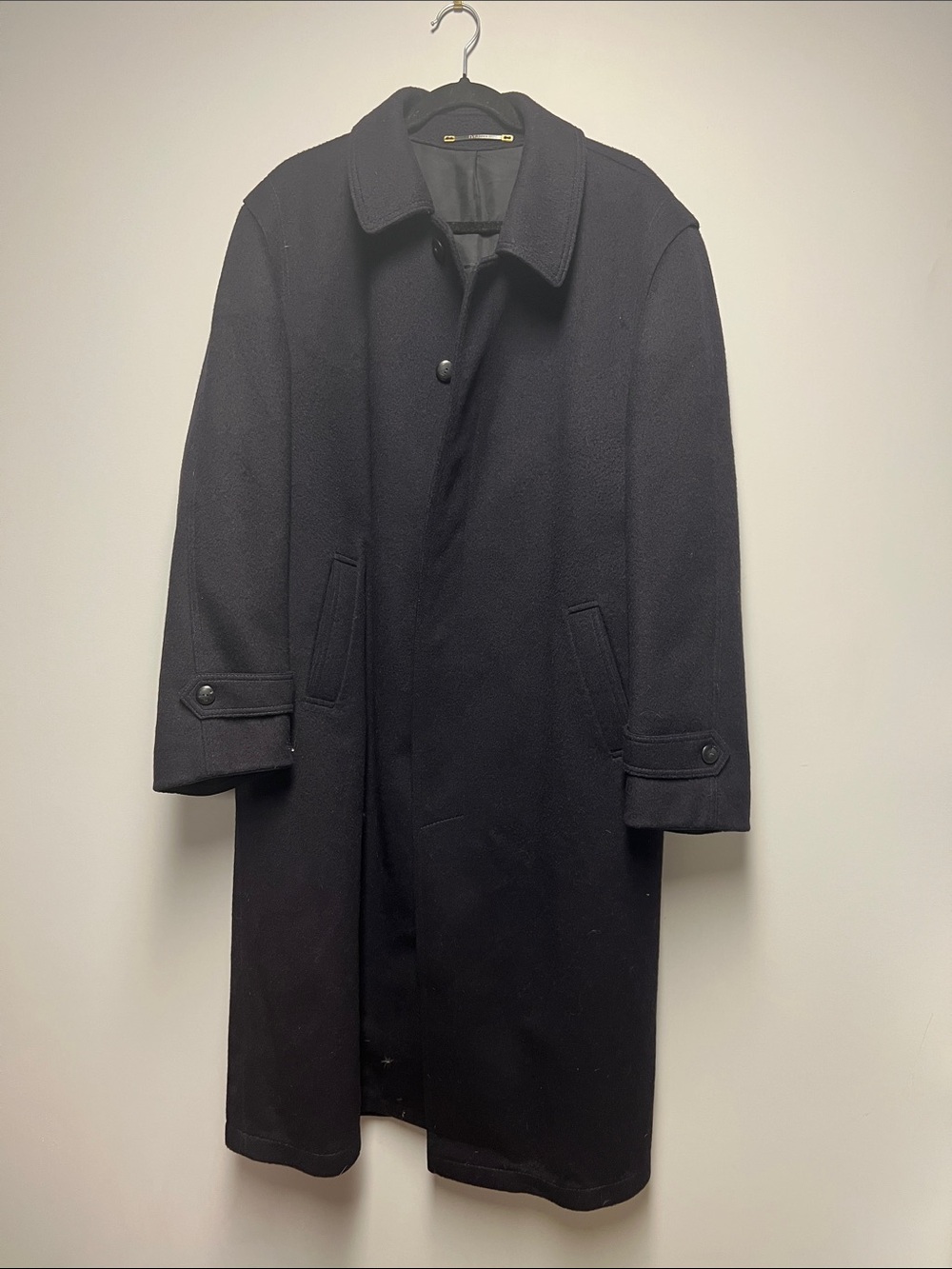 Classic Men's dark navy wool Long Trench Coat